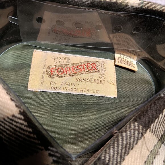 Small Flannel Shirt Vintage 1970's Mens Vanderbilt Plaid Green/Beige Acrylic NOS - Picture 4 of 5
